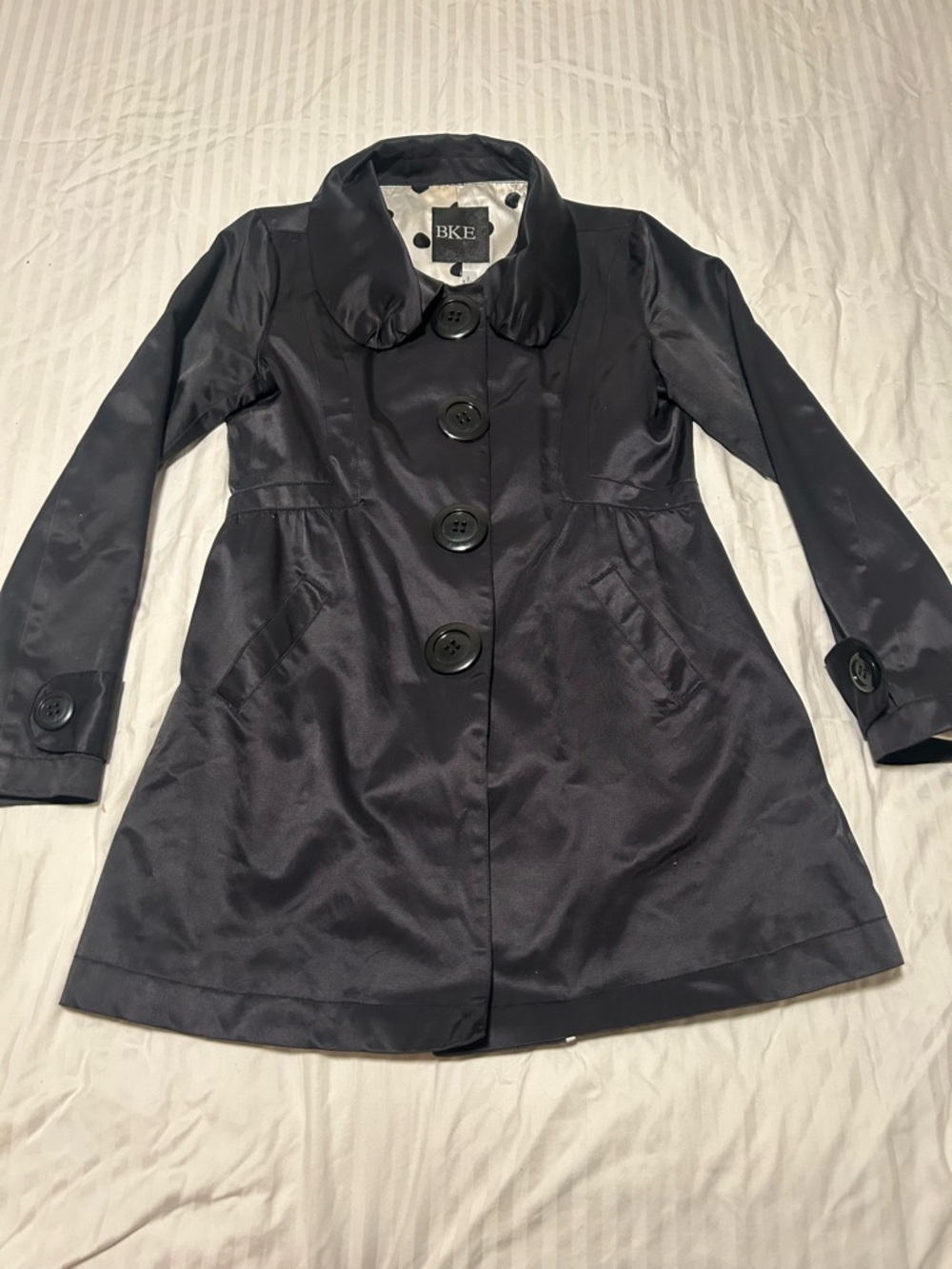 BKE Black Women's Trench Coat with Button Front